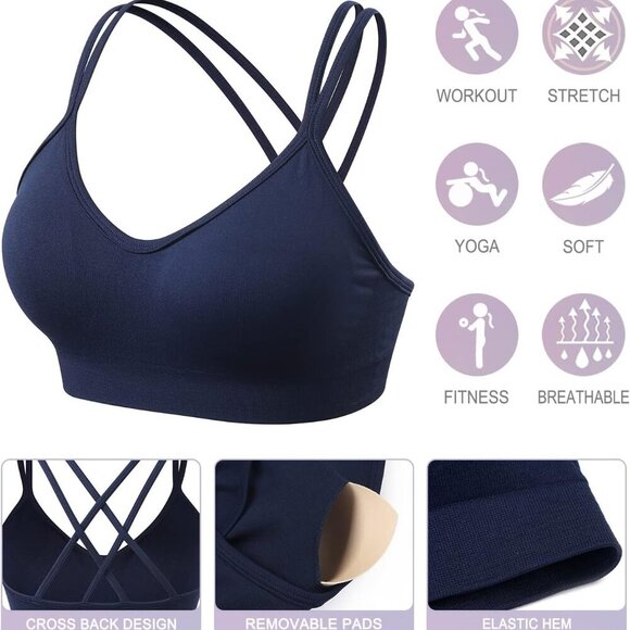 Women's Cross Back Sports Bra Padded Strappy Medium Support Yoga Bra for Workout - Picture 5 of 6